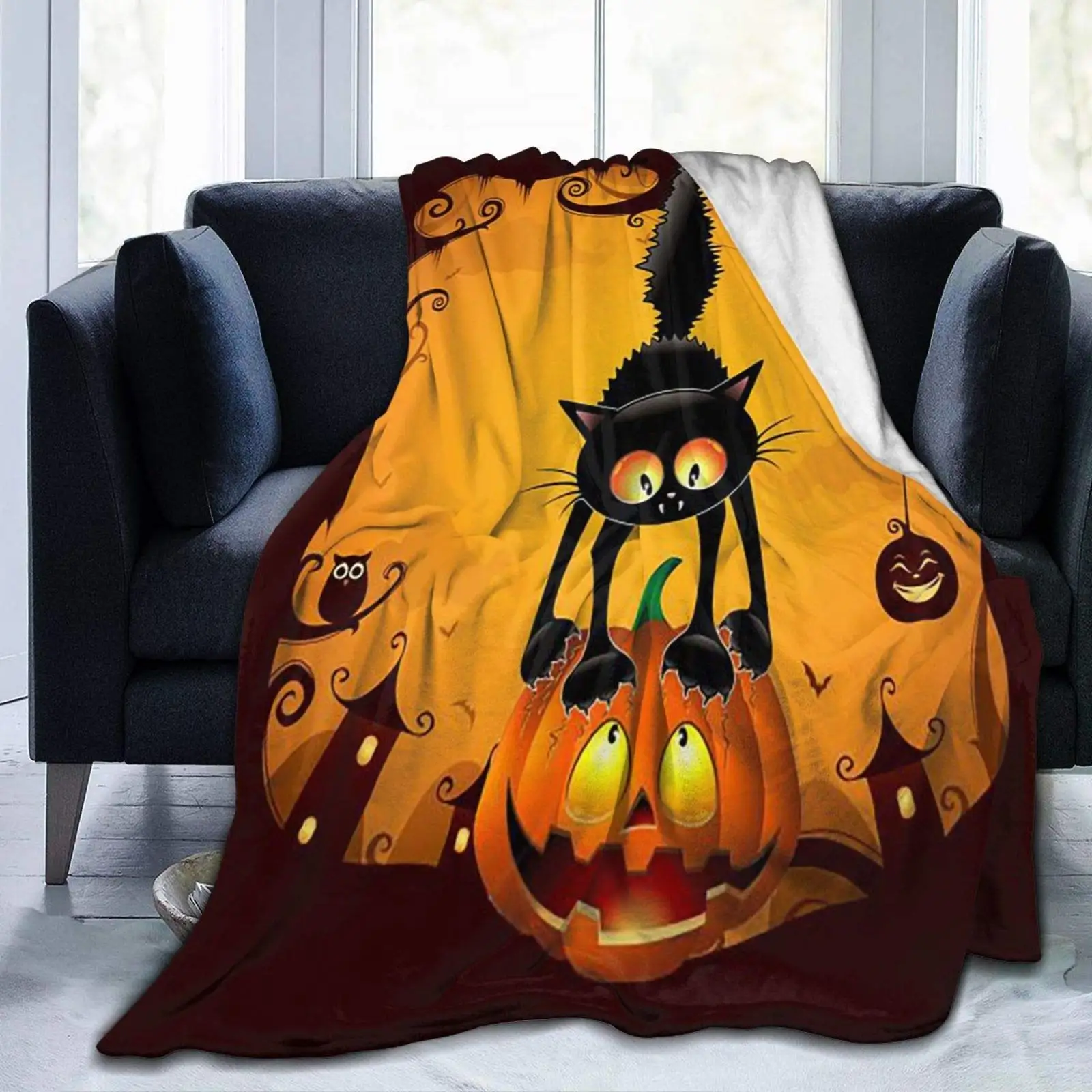

Manta polar de franela para niños y adultos, manta cálida y suave de calabaza para Halloween, sala de estar, dormitorio, sofá y