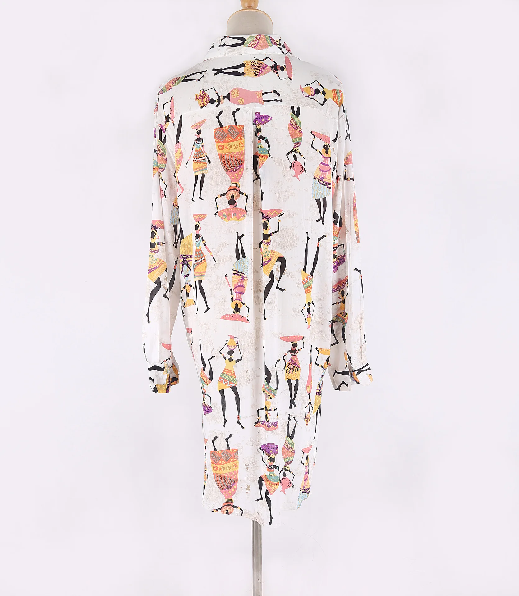 

2021 Fashion Cartoon Pattern Shirt Loose Long Sleeve Bikini Cover-up Sun Protection Cardigan Women Beach Holiday Swimwear Dress