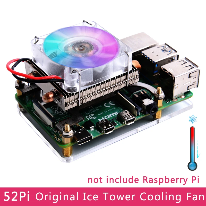 Оригинальный охлаждающий вентилятор 52Pi Ice Tower Raspberry Pi 7 цветов Изменение RGB