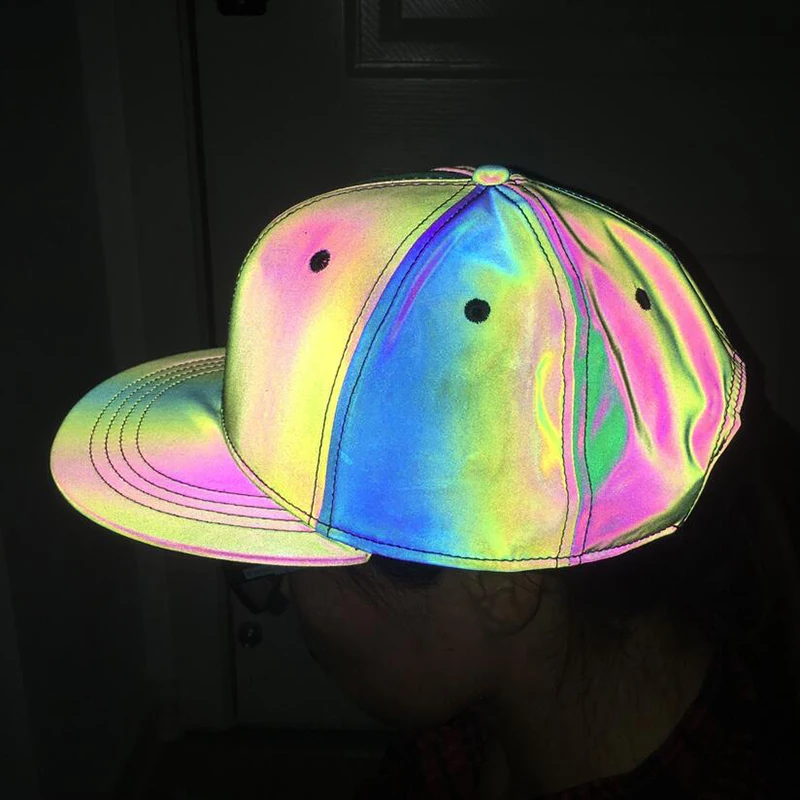 кепка Лазерная Светоотражающая Мужская хип-хоп радужная бейсболка регулируемая