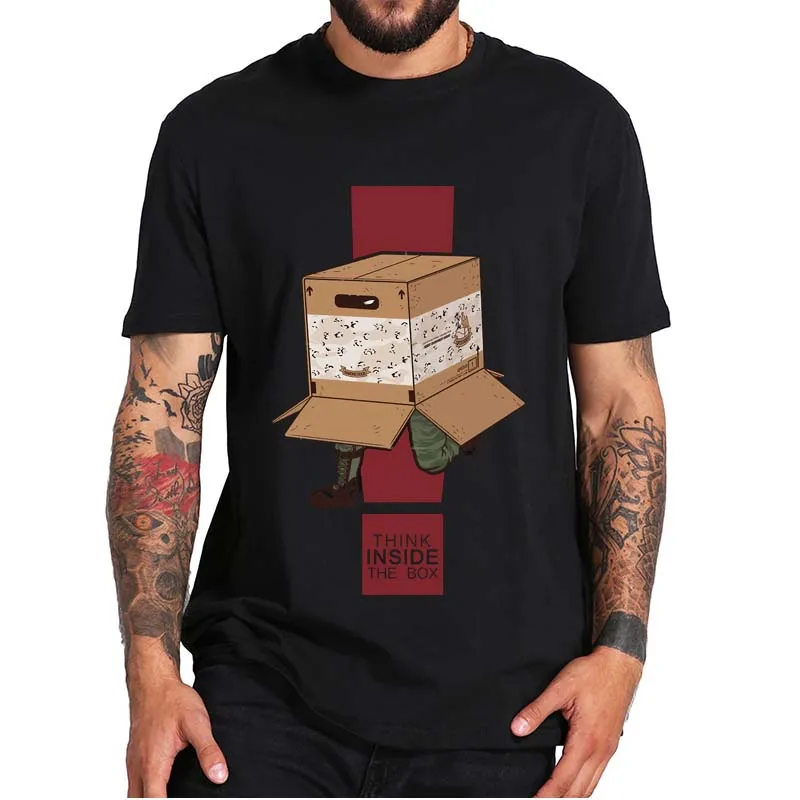 

Metal Gear Solid Think Inside The Box Funny T-Shirt MGS Japanese Stealth Action Video Game Classic Tee Tops 100% Cotton