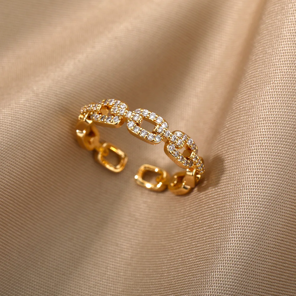 

Classic Zircon Twist Chain Rings For Women Stainless Steel Elegant Couple Finger Ring Wedding Jewelry Gift Bijoux Femme