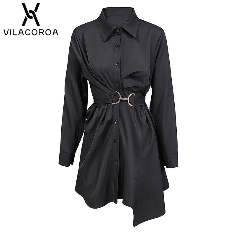 

Vintage Turn-Down Collar Long Sleeve Lady Blouses High-Street Metal Stitching Irregular Shirts Cotton Casual Women Clothing Tops