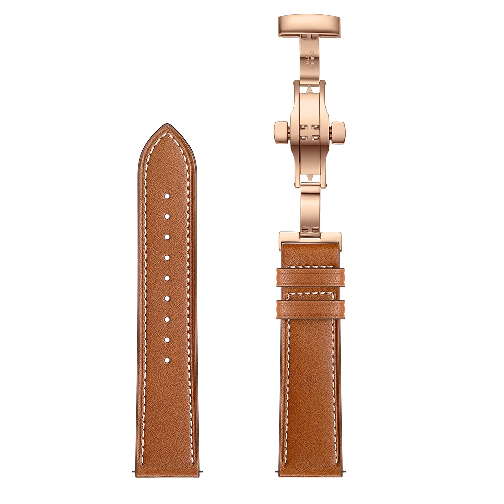 

22MM Watch Band Genuine Leather for Huawei Watch GT 2 Strap Rose Gold Butterfly Buckle for Samsung Galaxy Watch 46mm/Gear S3