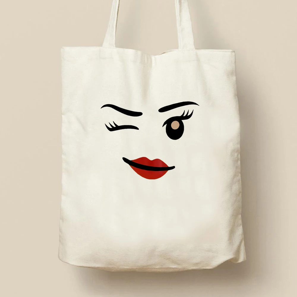 

Girl Smile Shoulder Bags Men and Women Expression Cartoon Handbags Canvas Bag Shopping Bags Christmas Children Gift Tote Bag