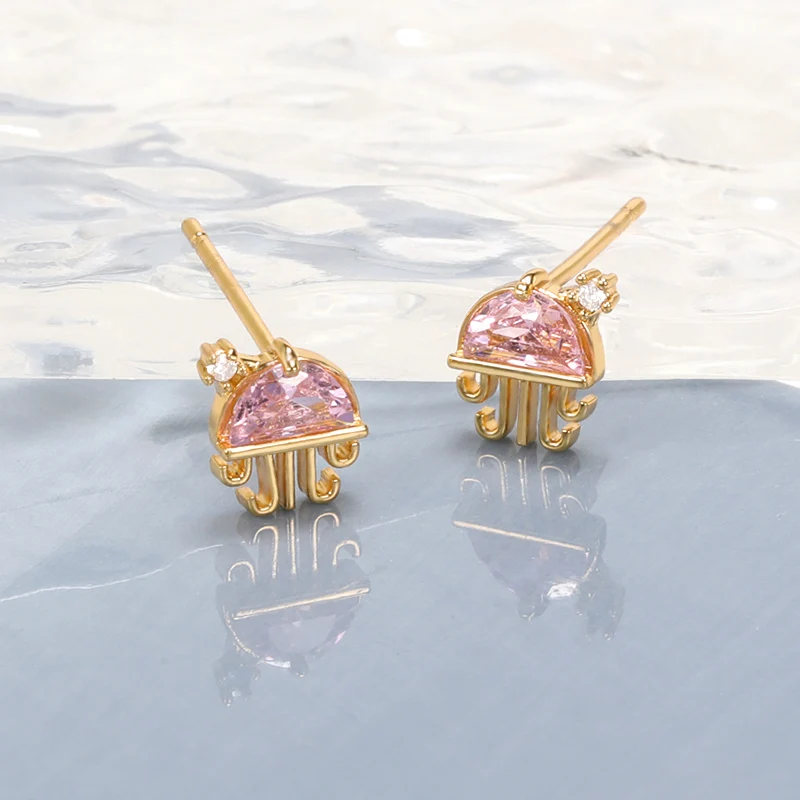 

Jellyfish Stud Earrings For Women Girls Zircon Crystals Copper Hypoallergenic Animals Ear Stud Piercing Earring Jewelry Gifts