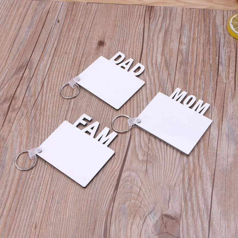 

2021 New 5Pcs Blank Mom Dad Family MDF Keychains Sublimation Heat Transfer Photo Keychain