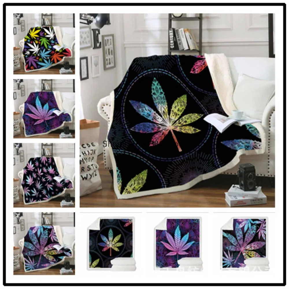 

Printed Throw Blanket Colorful Maple Leaf Sherpa Fleece Plush Double Thick Microfiber Gift Throw Blanket Hoodie Blanket