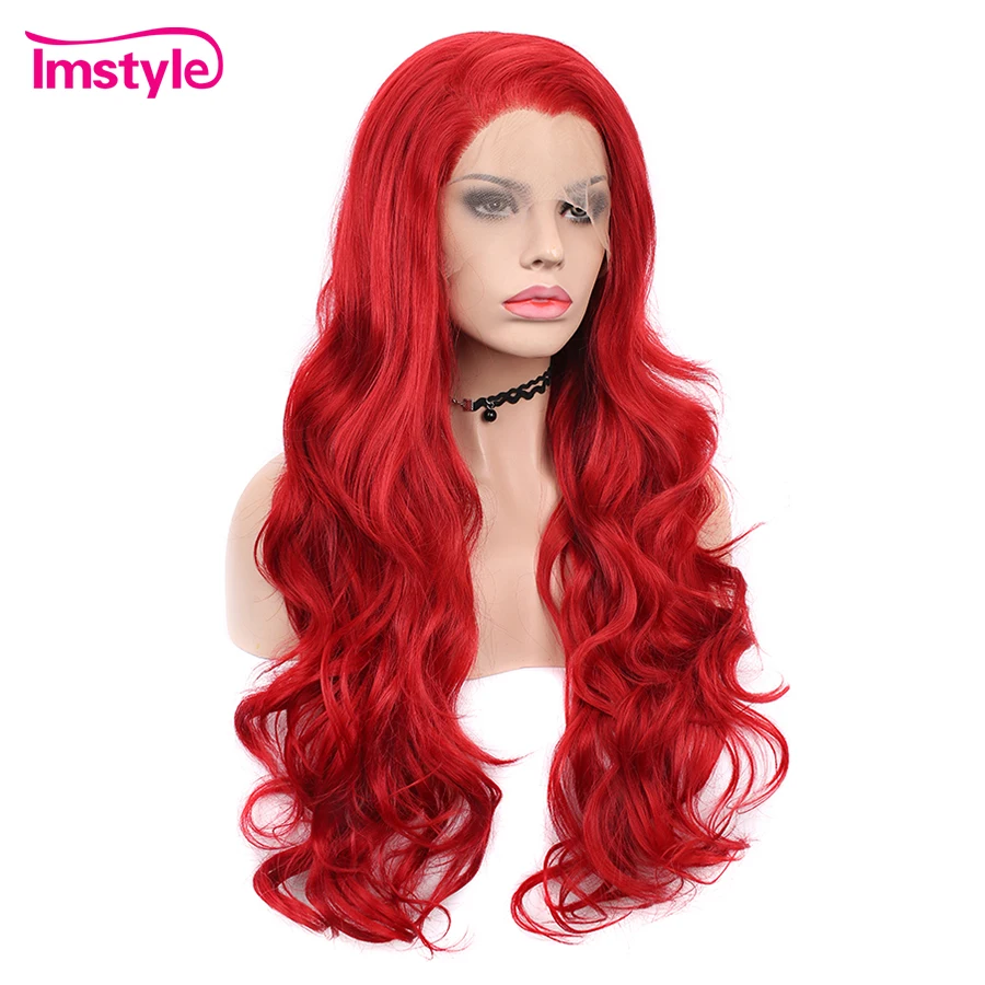 Красный парик Imstyle из синтетического кружева спереди для женщин длинный