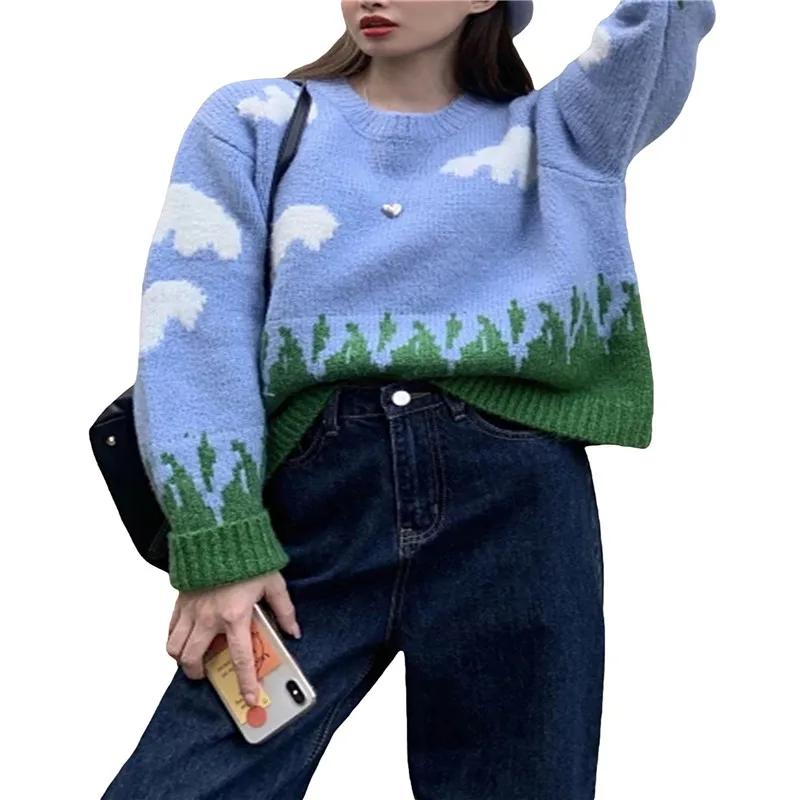 Женские повседневные свободные свитера с круглым вырезом вязаные пуловеры