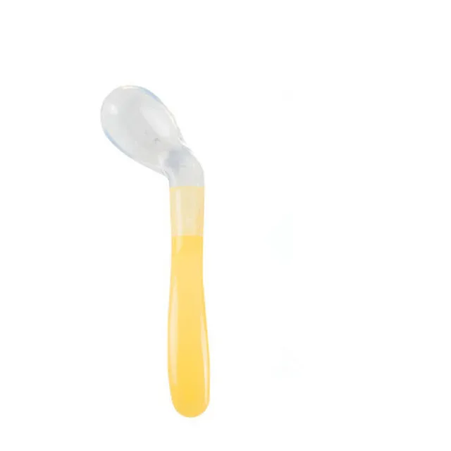 Yellow Новинка, 1 шт., детская безопасная ложка для кормления, чувствительная к температуре, Детская Ложка силиконовая, детская посуда для кормления, Детская Ложка силиконовая - Цвет: Yellow