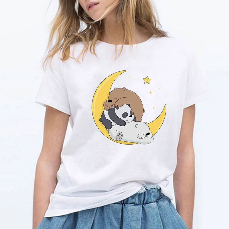 Kawaii/летние милые модные женские футболки с изображением голых медведей из