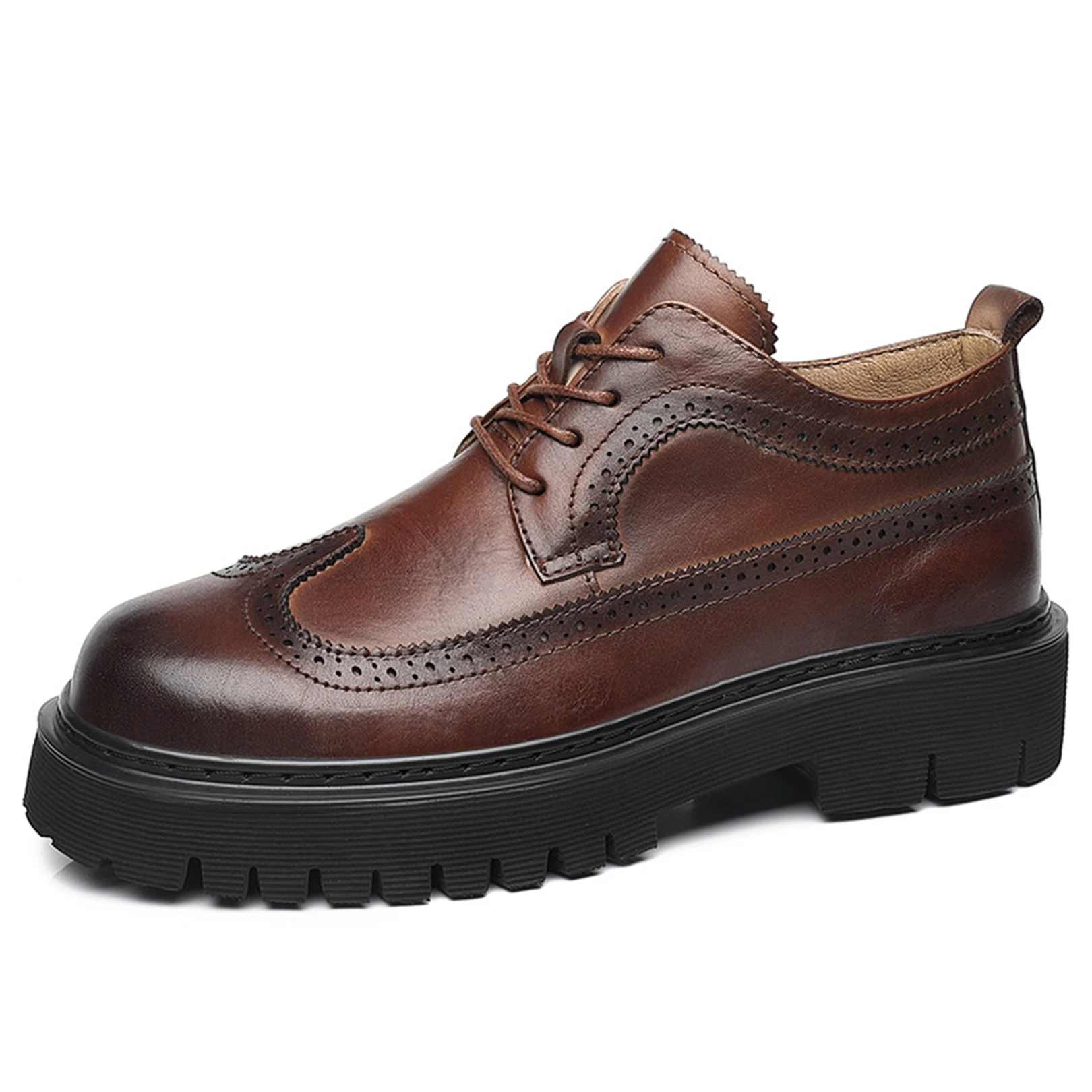 

Man Shoes Oxford Full Grain Leather British Style Business Brogue Casual Lace-up Handmade Black Round Toe Foot Wear Spring 22