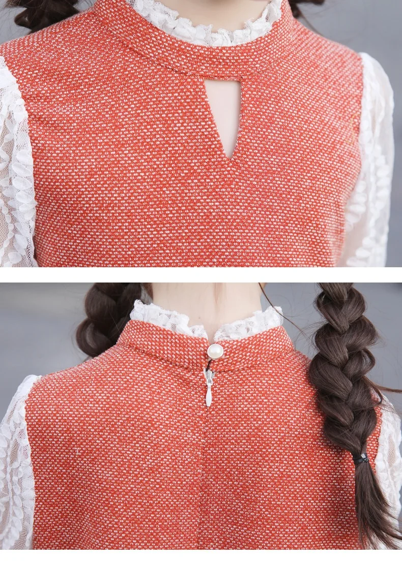 WLG/платье для мамы и дочки Семейные комплекты сезон весна осень оранжевое черное