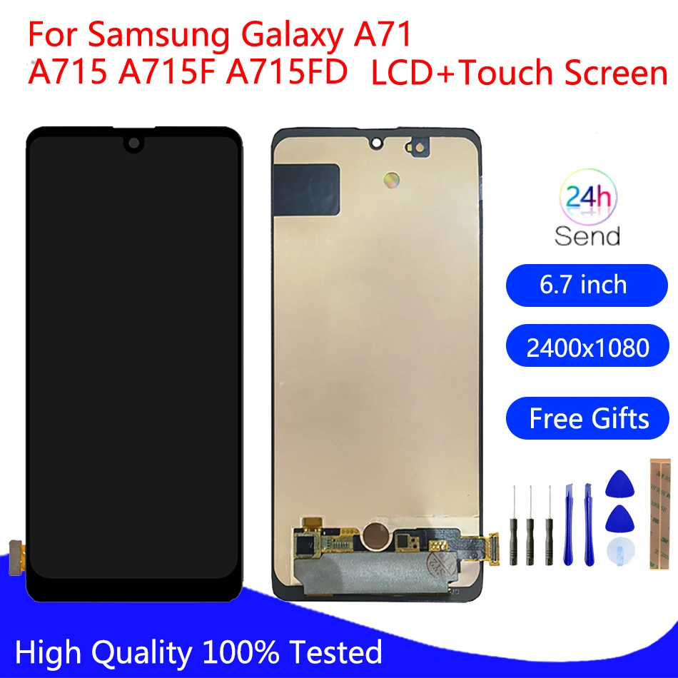 AMOLED For Samsung Galaxy A71 2020 A715 A715F Display LCD Touch Screen Digitizer Assembly SM-A715F/DS SM-A715F/DSN Screen LCD