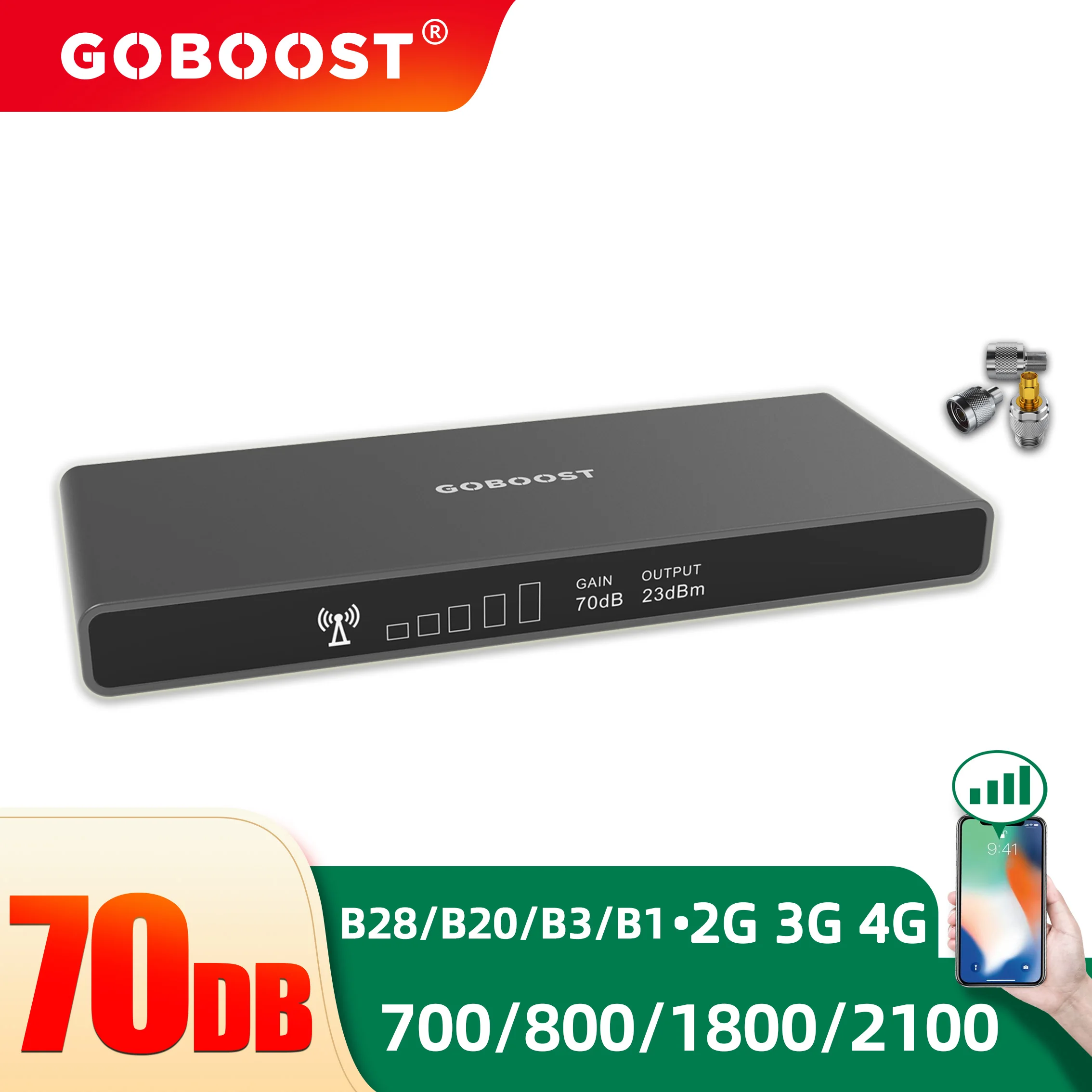 GOBOOST Усилитель сотового сигнала 3G 4G LTE 700 800 1800 2100 МГц DCS WCDMA 70DB BAND28 20 Мобильный телефон