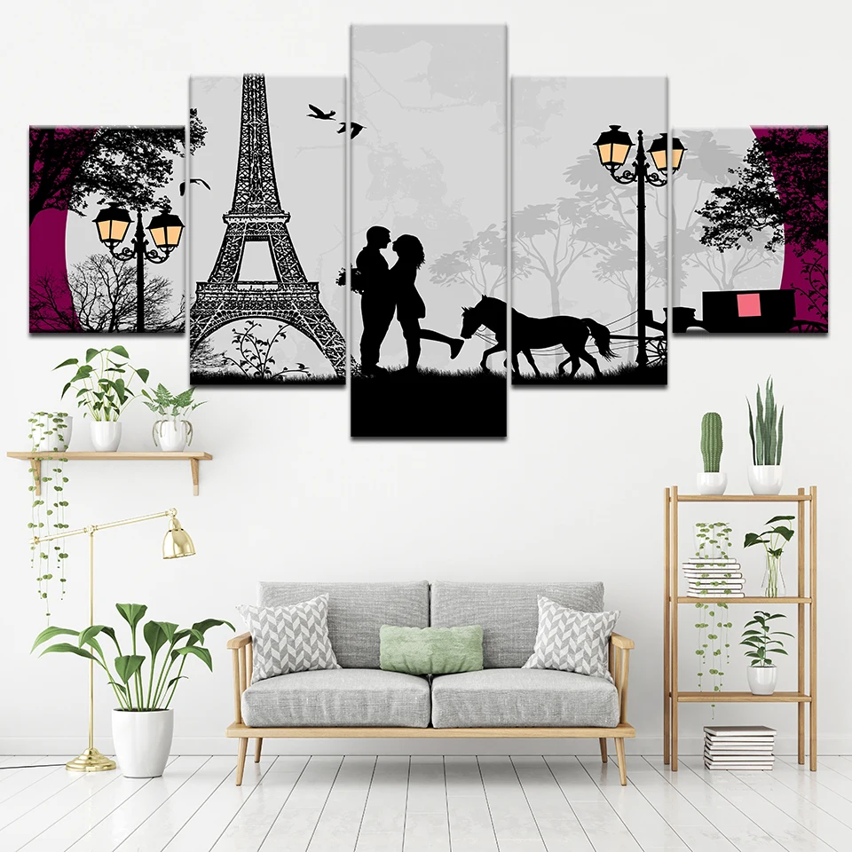Картина Декор Рамка Настенные картины 5 шт. Влюбленные объятия в Парижской башне