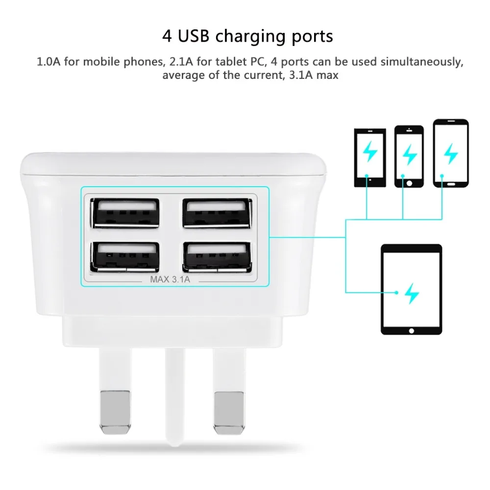 [BS сертификат] HAWEEL UK Plug 4 usb порта Макс 3.1A ravel зарядное устройство, частная форма с патентом, для iPhone, iPad, Galaxy, huawei
