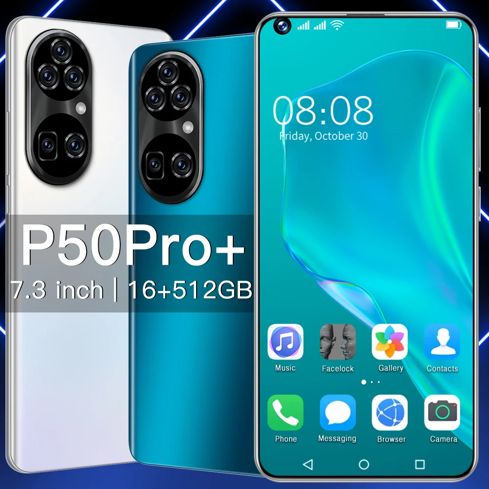 

Latest 5g Smartphone Cell Phone 7.3Inch P50 Pro+ 16G 512G 32MP+50MP 6800mAh 10 Core Android 11 Face Recognition Cheap Phone