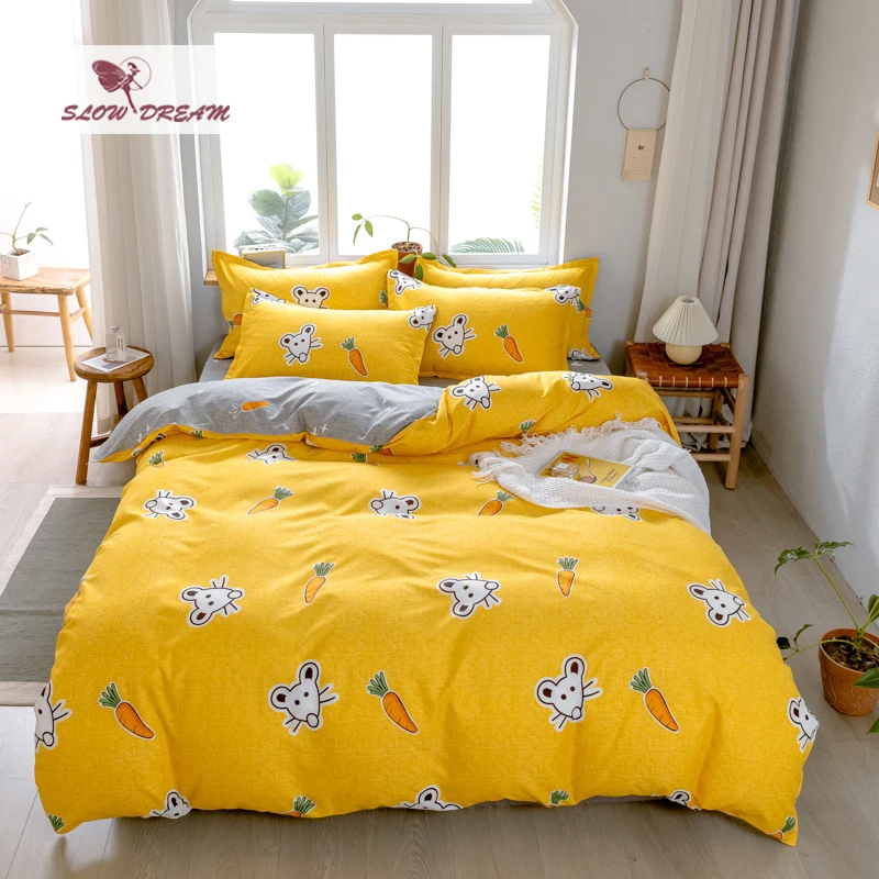 Комплект постельного белья snowdream с мышкой морковкой желтым постельным бельем