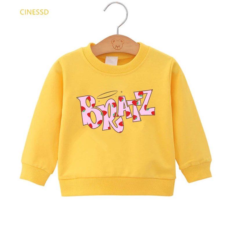 

Kids Winter Clothes Y2k Bratz Letter Print Yellow Pink Hoody For Girls Harajuku Kawaii Clothes Long-Sleeved Sweatshirt Jumper