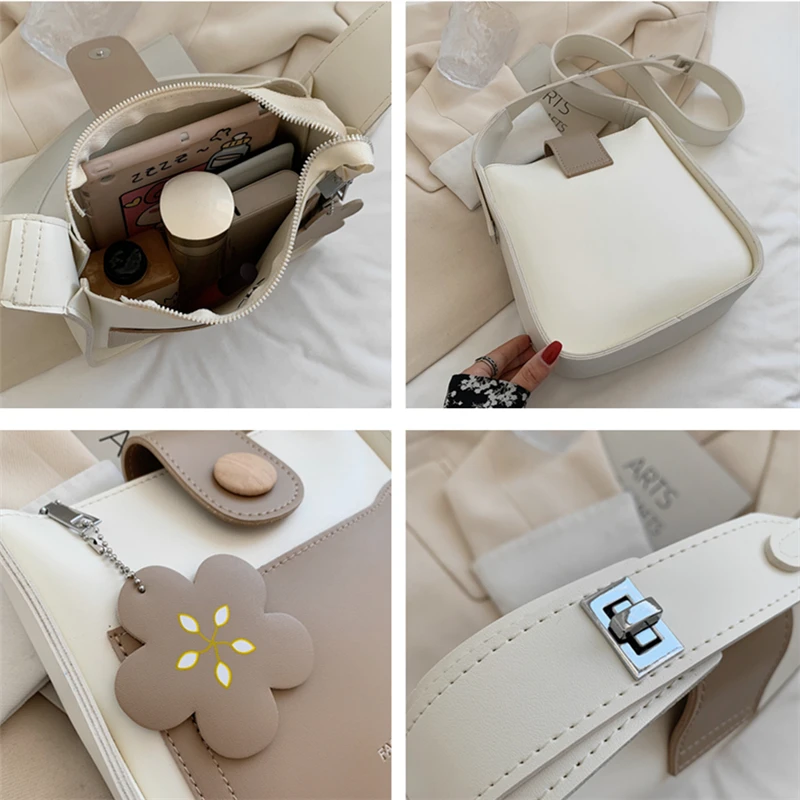 

Fashion Small Two Tone Bucket Shoulder Bags Unique Design Wide Strap Crossbody Bags High Quality PU Leather Purses And Handbags