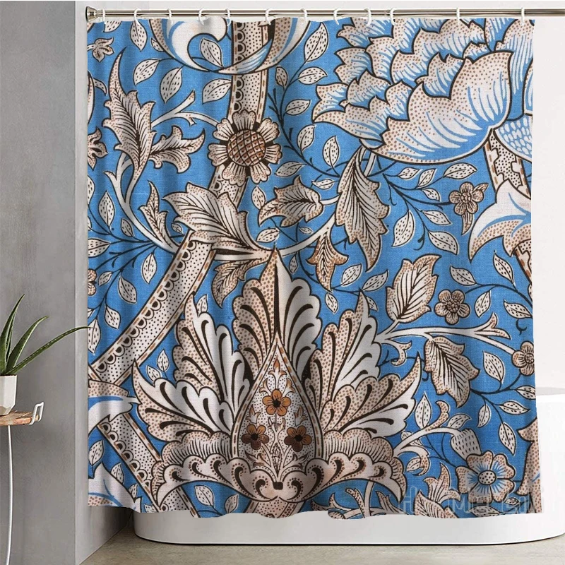 

Retro Blue Flower Shower Curtain Bathroom Decor