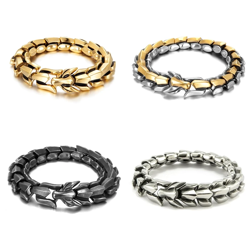 

Titanium Steel Vintage Punk Dragon Bone Chain Bracelets For Women Men Jewelry Dargon Scale Vintage Bangle & Bracelet