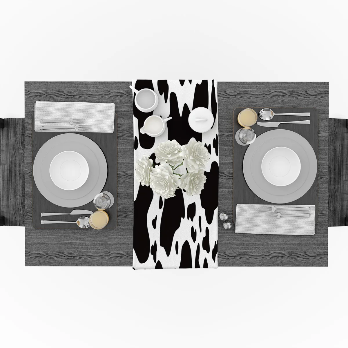 Black White Graffiti Cow Spot Table Runners Tablecloths Holidays Vintage Wedding Party Long Runner Stain Resistant Dress | Дом и сад