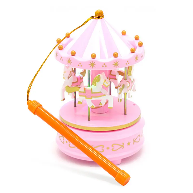

Round Merry-Go Wooden Music Box With LED Light For Kids Baby Home Decor Toy Carousel Music Box Christmas Wedding Birthday Gift