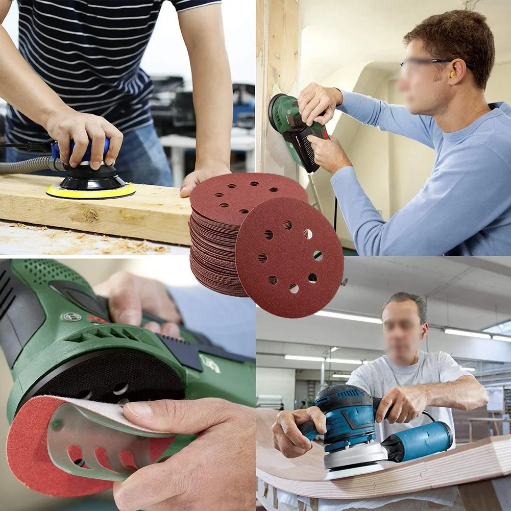 

60pcs 125mm Backing Pad Sanding Discs Sandpaper 5\\\" 125mm 40/60/80/120/150/180Grit With Backing Pad 8 Holes