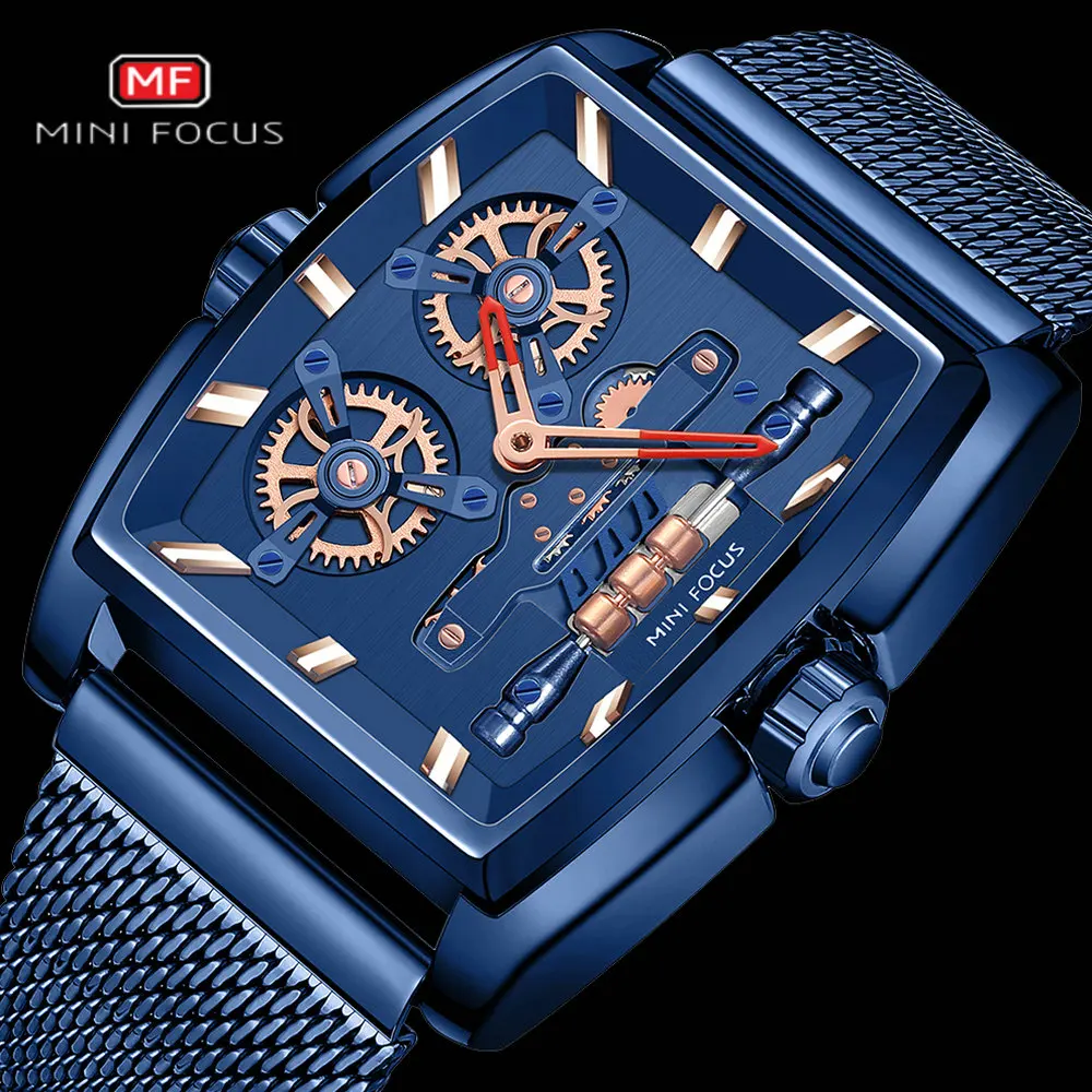 Часы скелетоны MINIFOCUS Мужские кварцевые армейские модные спортивные брендовые