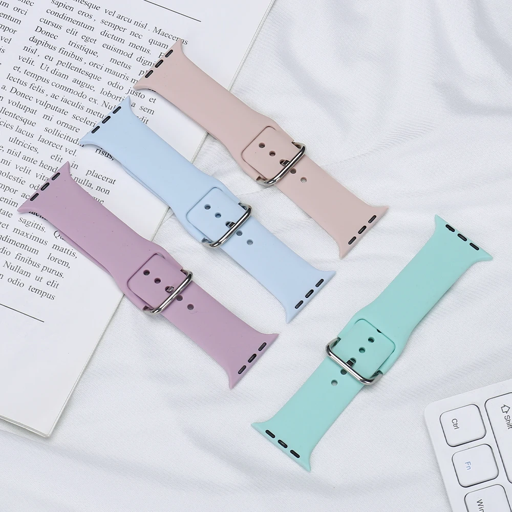 Soft Rubber Sport Band For Apple Watch SE 44mm 40mm Buckle Strap on Smart iWatch Correa Watchband Bracelet Series 65432 42mm38mm