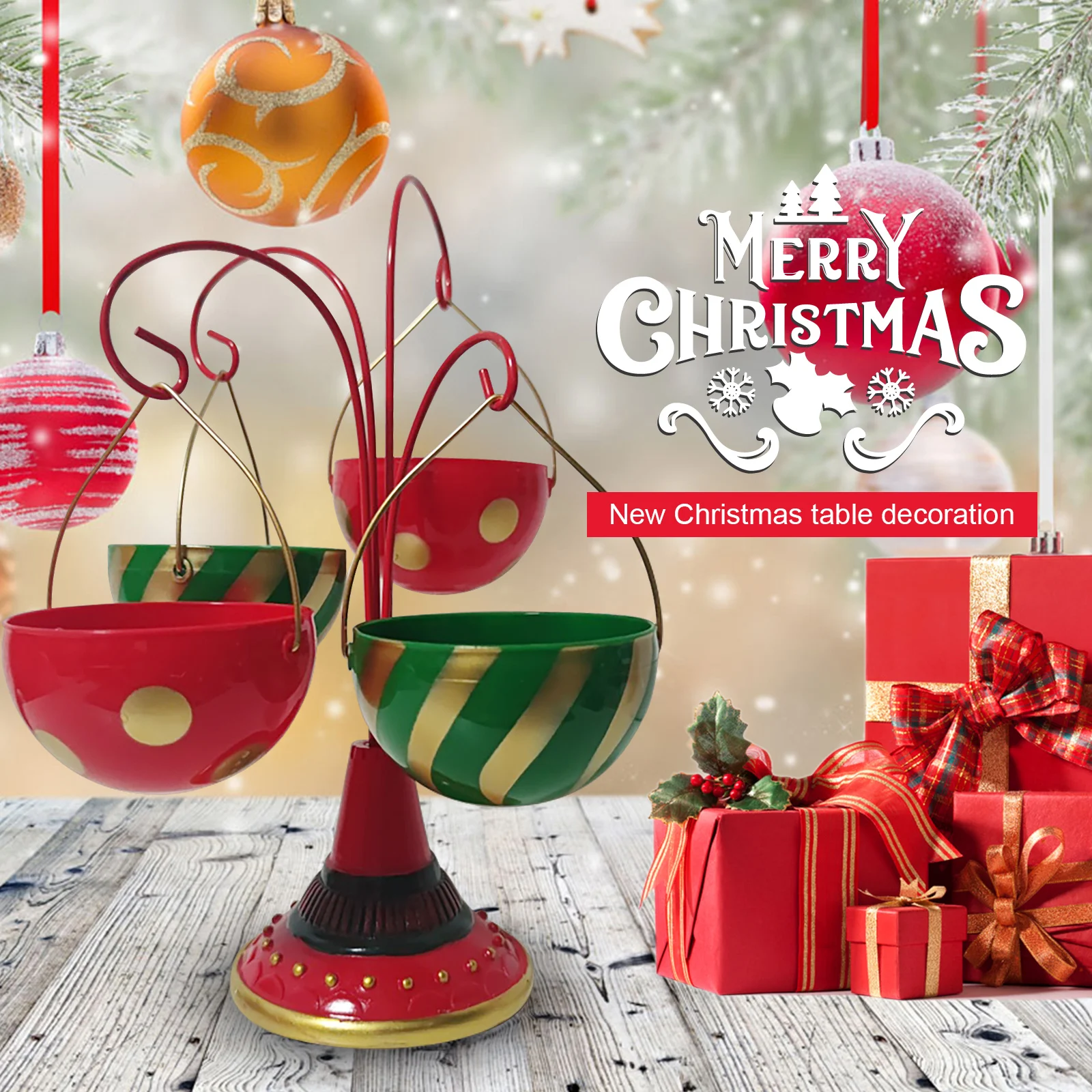 

2 Tier Snack Stand Christmas Resin Food Serving Tray Cupcake Holder Bowl Christmas Table Decoration Ornaments Storage navidad