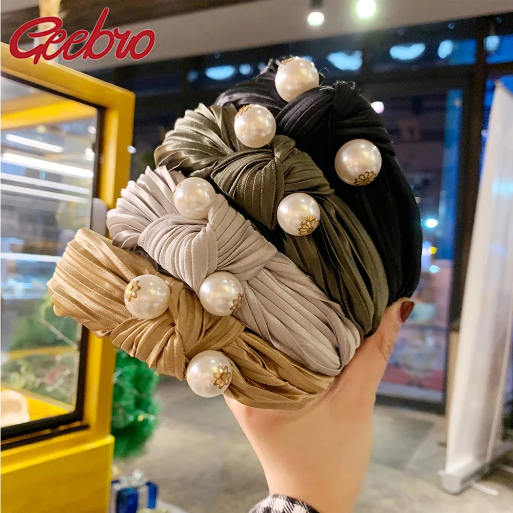 

Geebro Women Big Pearls Fashion New Headband Lovely Sweet Girls Casual Turban Female Hairband Ladies Elegant Hair Accessories