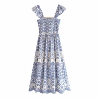 womens 2021 summer new dress temperament was thin and chic ruffled long hollow embroidery strap dresses vintage vestidos