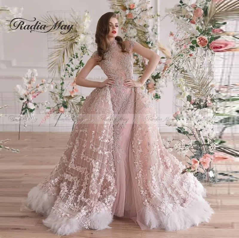 2020 Роскошные украшенные кристаллами Свадебные платья перья Русалка Съемный