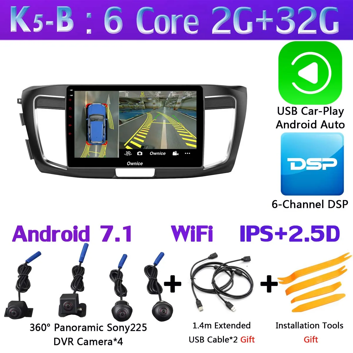 K5-B-CarPlay 360 ° камера 4G SIM 8 ядерный Android 9,0 4G+ 64G gps радио CarPlay SPDIF DSP Автомобильный плеер для Honda Accord 9 - Цвет: K5-B-CarPlay