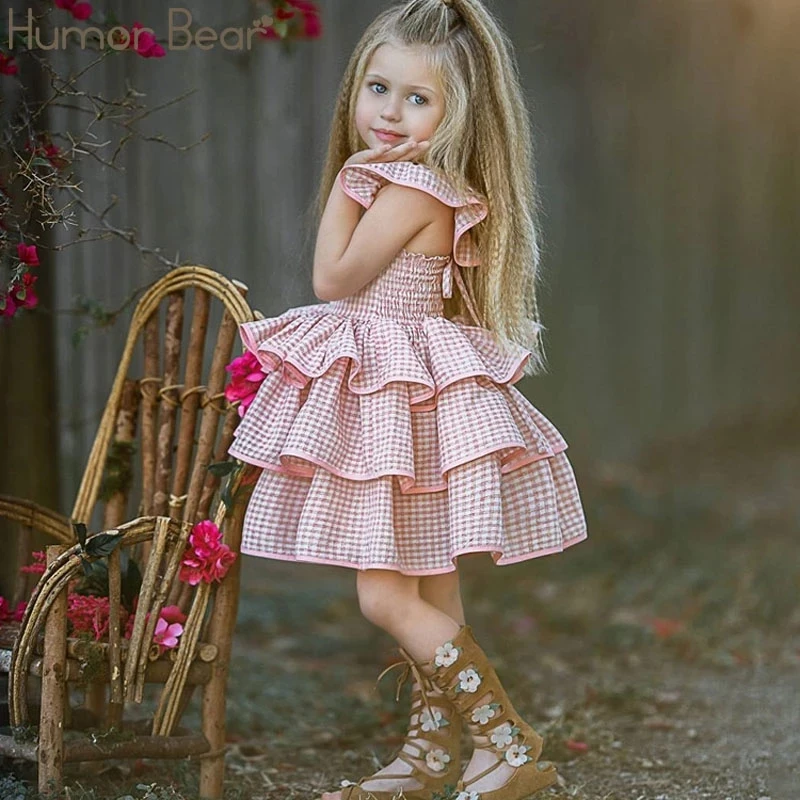 Humor Bear/Новая летняя одежда для маленьких девочек платье в клетку с открытой