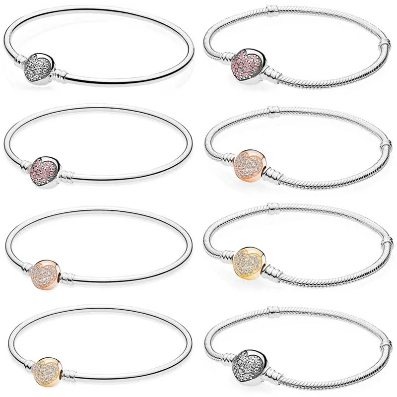 

Summer Jewelry For Women 925 Sterling Silver Beadeds Bracelets Fit Original Pandora DIY Charms Bijoux Femme Argent Beads Bangle