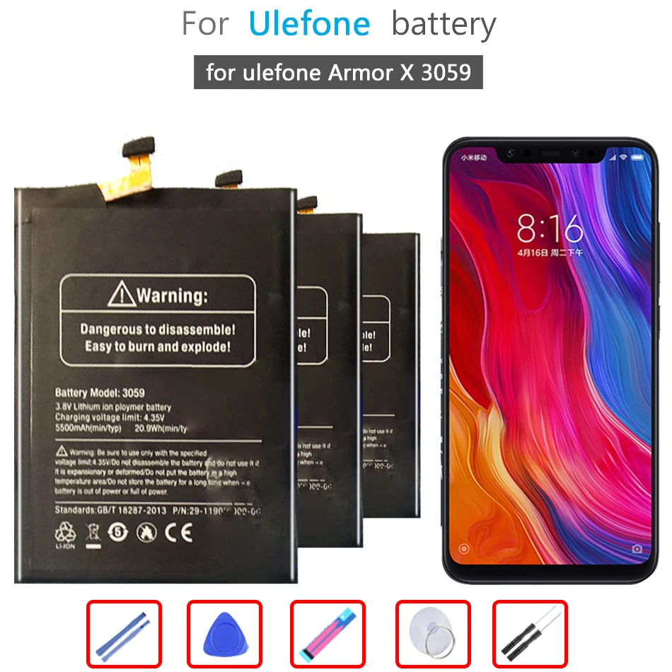 

Battery 5500mAh for Ulefone Armor X /X2 3059 ArmorX ArmorX2 Mobile Phone Li-ion Bateria