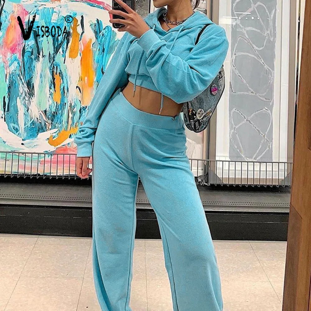 Женские повседневные синие флисовые спортивные костюмы комплект из 2 предметов