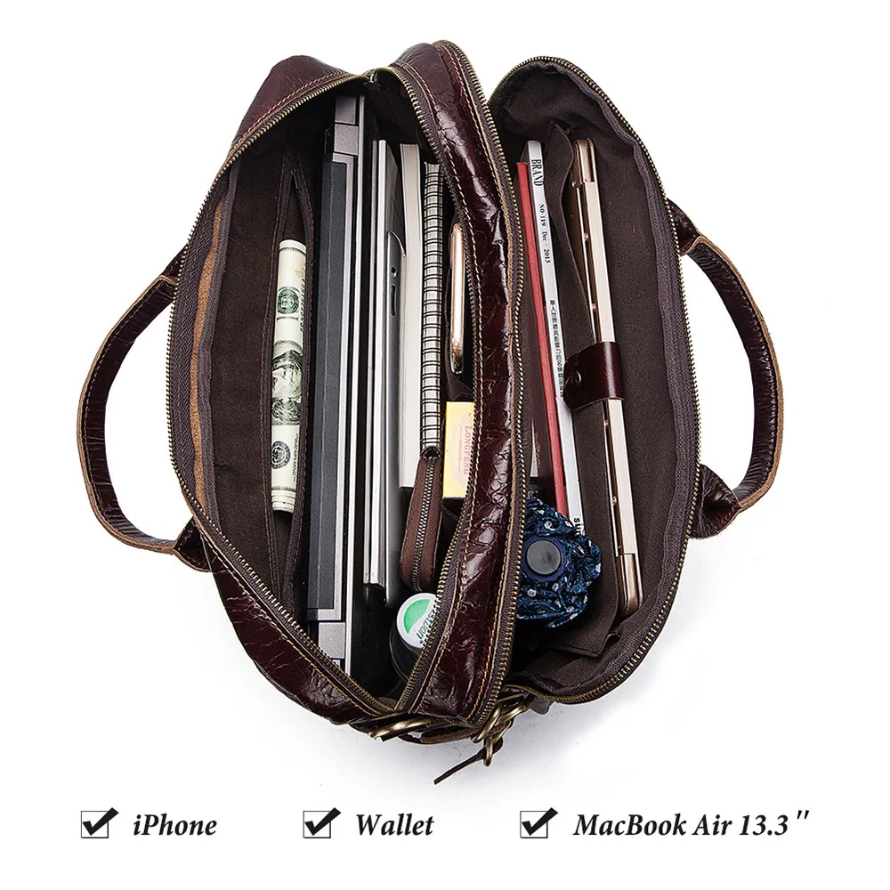 

High end Men Business Briefcase Crazy Horse Cow Leather Travel Bag Male Shoulder Cross body Bag Laptop Bag Big Capacity Handbag