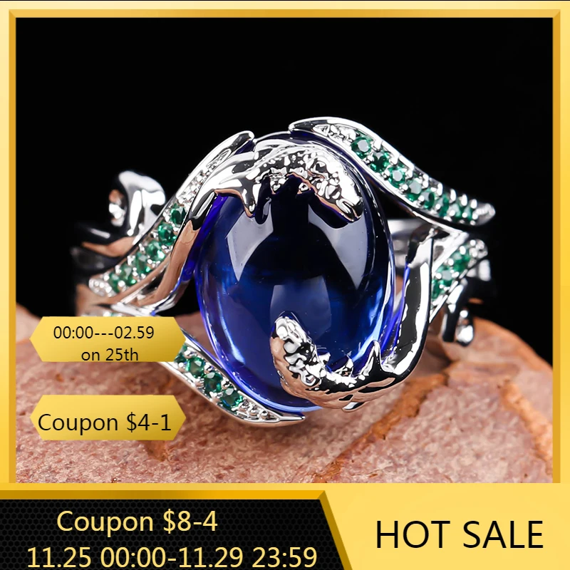 

Exclusive Silver Color Symmetrical Double Fish Swimming Artwork Ring for Women Ldies Sea Blue Zircon Party Ethnic Jewelry