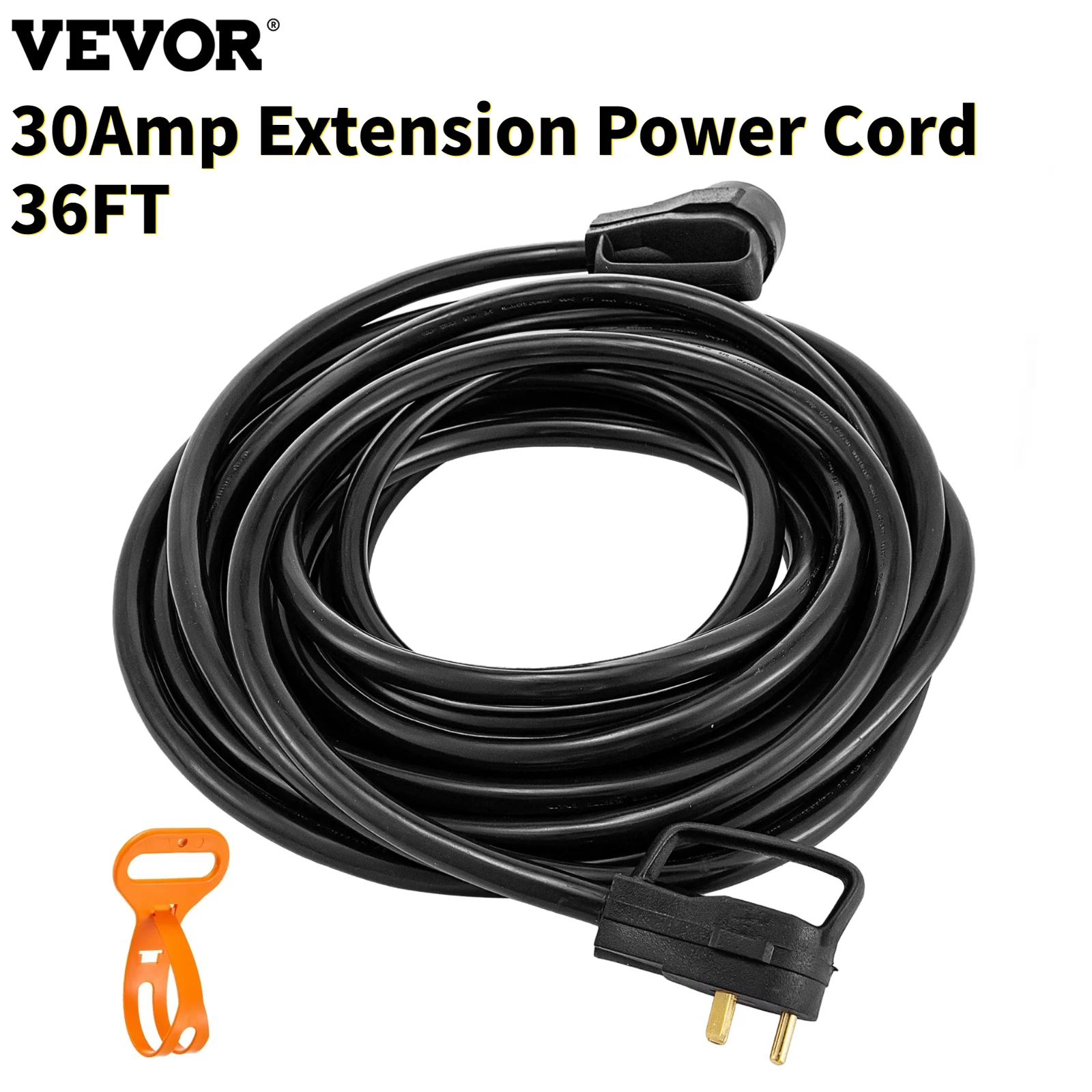 

VEVOR RV Power Cabel 30 Amp Extension Cords 10AWG/3C 36FT Weatherproof Carrying Strap Handle for Camping Tailgating and Outdoor