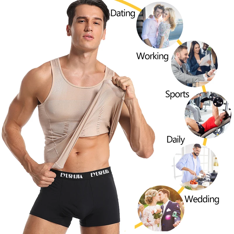 Men Body Shapers Tight Skinny Sleeveless Shirt Fitness Waist Trainer Elastic Beauty Abdomen Tank Tops Slimming Boobs Gym Vest