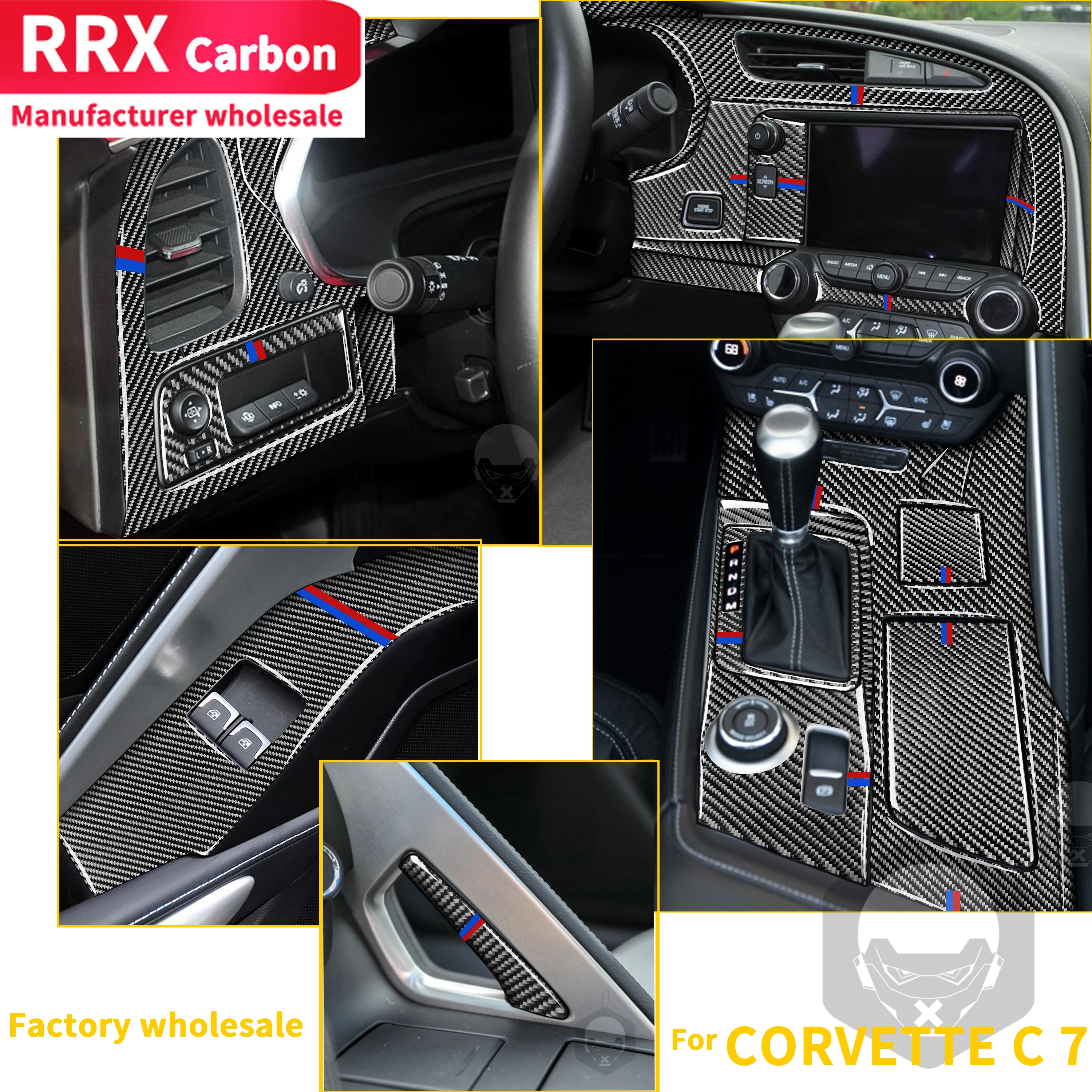 

Customized DIY Carbon Fiber Interior Sticker Kit For Chevrolet Corvette C7 2014-2019 Dashboard Inserts Gear Shift Panel Trim Set