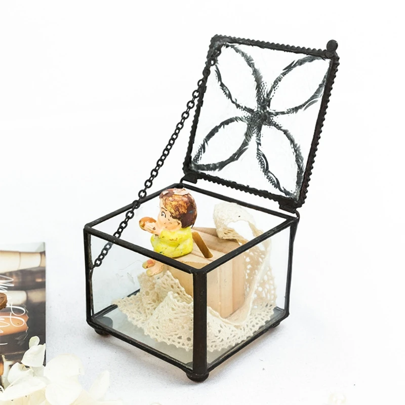 

Jewelry Trinket Glass Box Ring Earring Box Preserved Flower Glass Box Organizer Decorative Box Storage