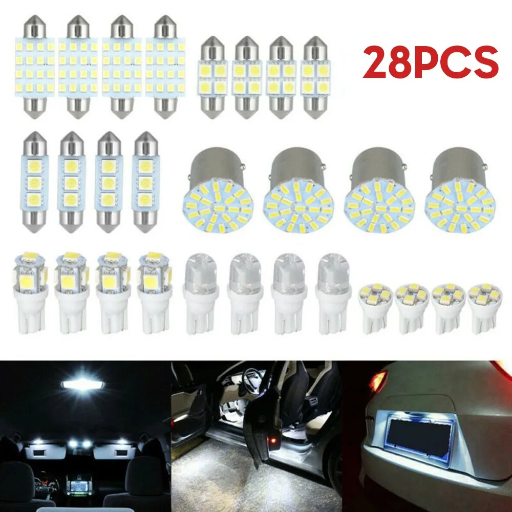

28pcs Car Interior LED Light Bulbs Kit For Map Dome License Plate Lamp Accessories W5W 12V 2825 192 194 158 168 501 921 175
