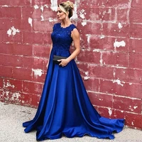 blue evening dresses 2021 lace sleeveless long women formal prom dresses party gowns sweep train vestidos de fiesta plus size